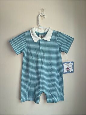 Blue Striped Polo One-Piece for Kids
